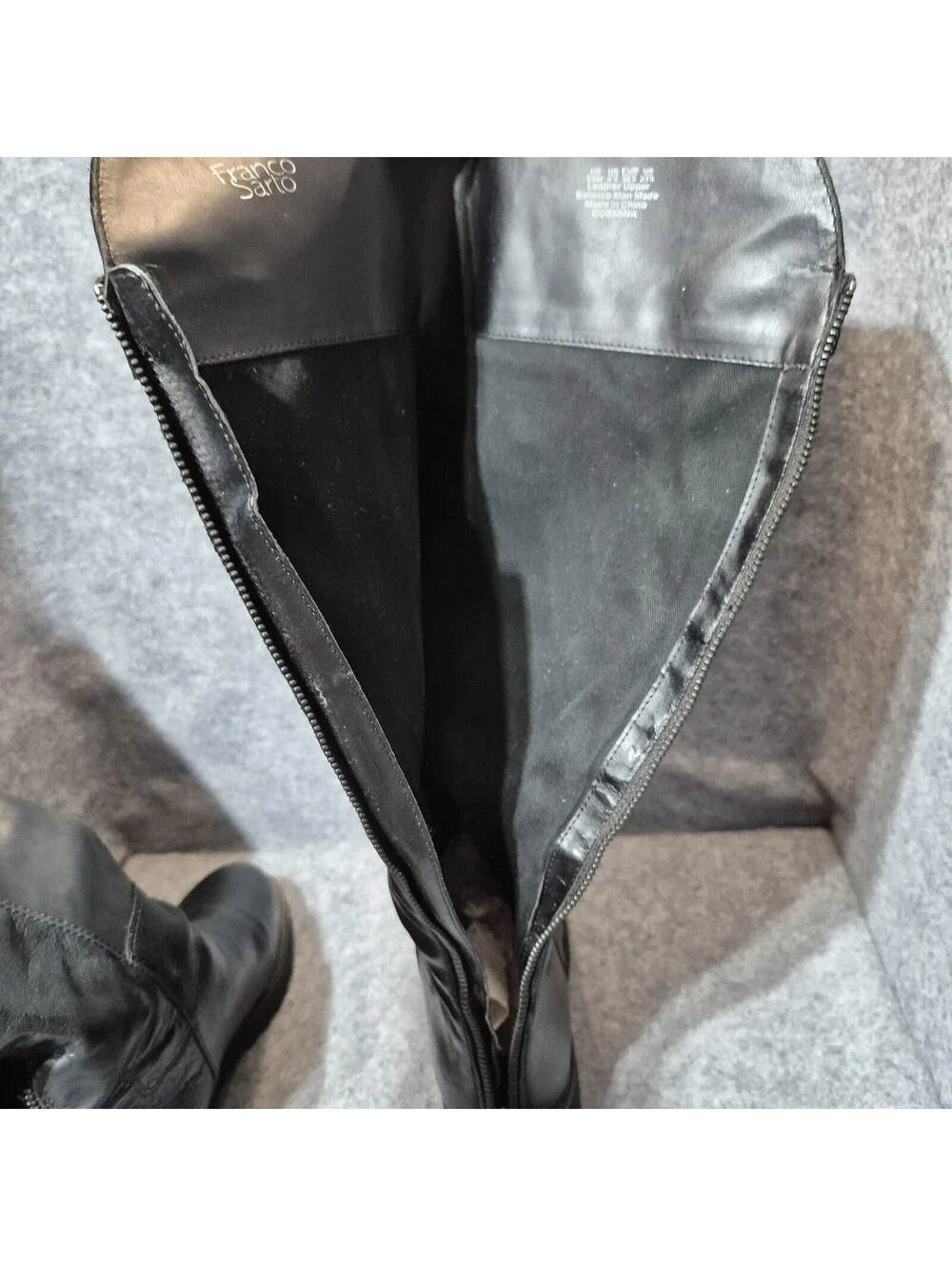 Franco Sarto Cosmina Black Leather Knee-High Zip Riding Boots Womens 6.5M Tall